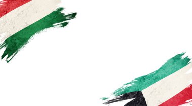 Beyaz Arkaplanda Macaristan ve Kuveyt Bayrakları